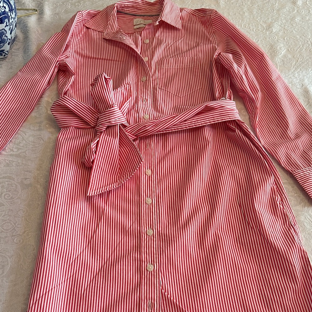 J. Crew Red and White Striped Long Sleeve Dress